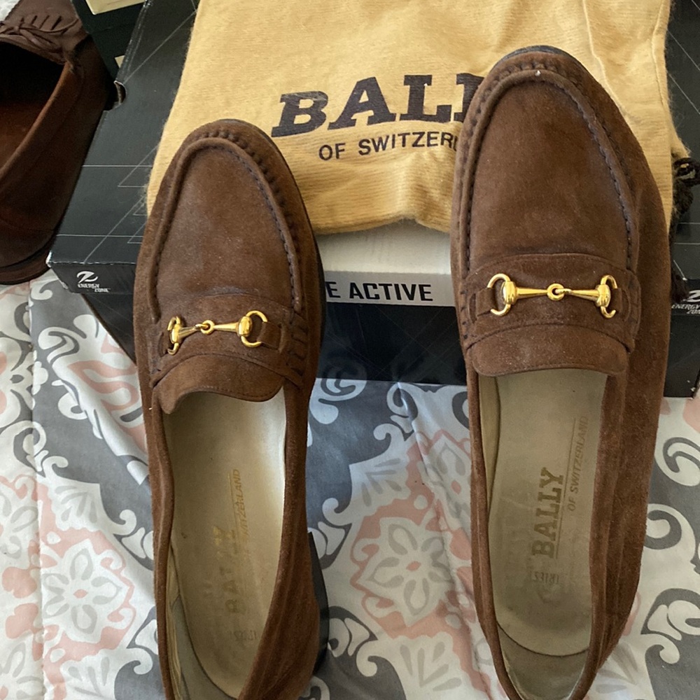 Bally loafers suede brown size 11 with buckle very comfortable